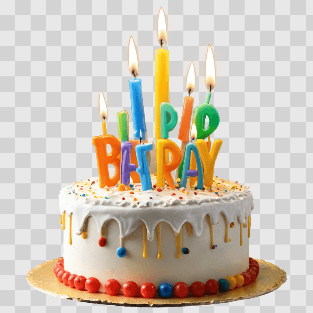 happy birthday clip art A birthday cake with lit candles and colorful decorations