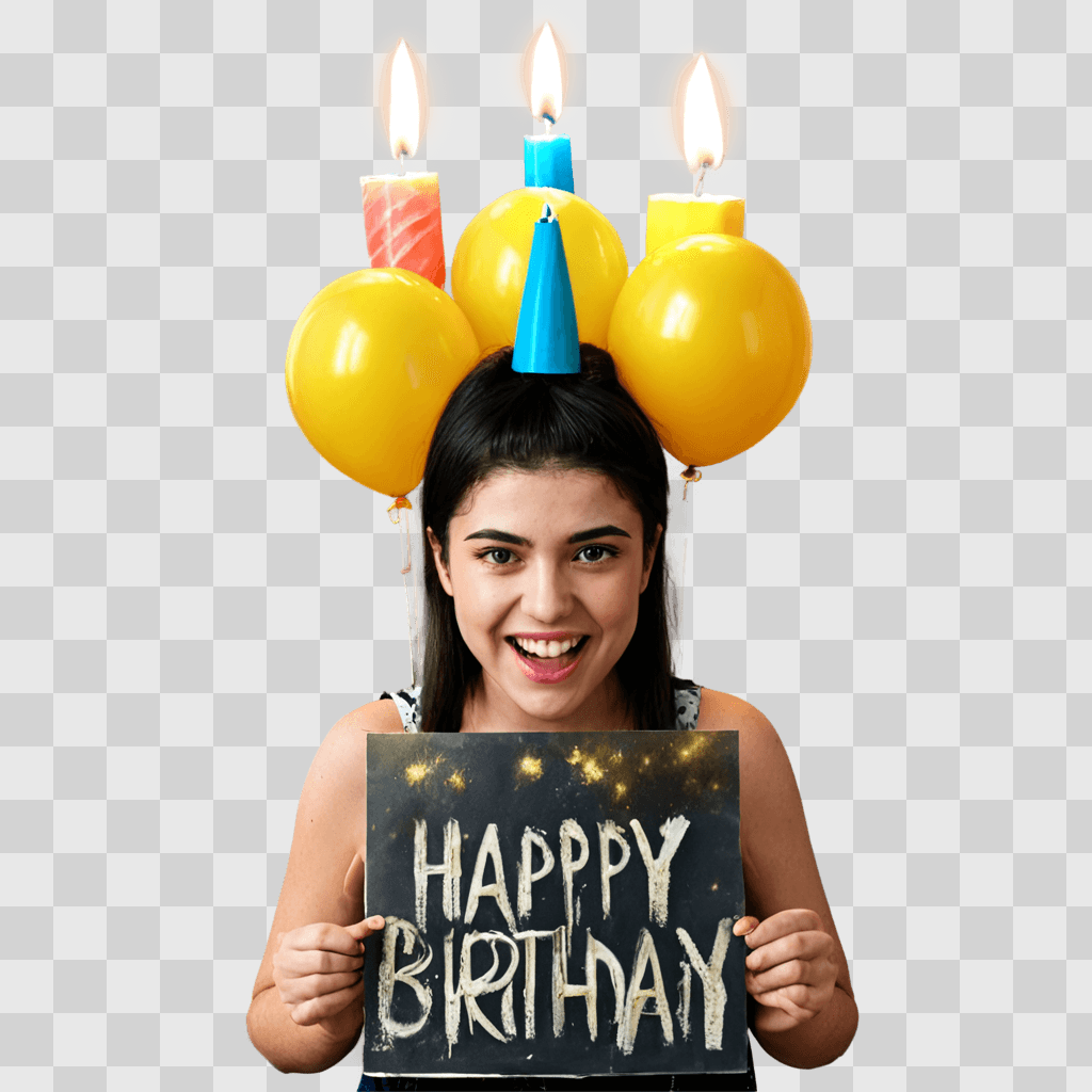 happy birthday clip art A girl holds a sign with Happy Birthday candles on her head