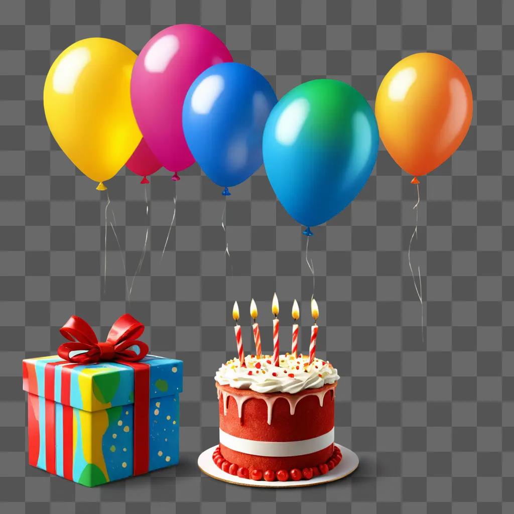 happy birthday clip art Birthday cake with lit candles and colorful balloons