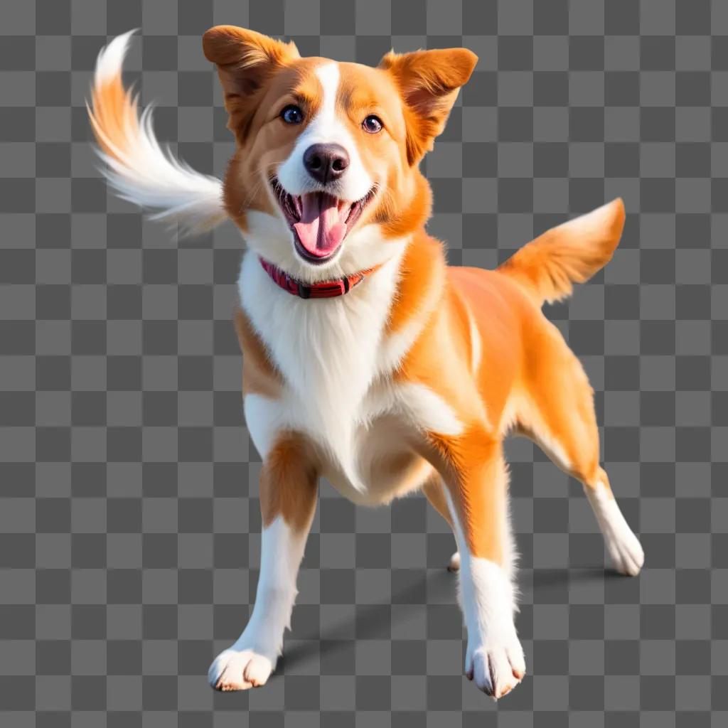 happy brown and white dog on a brown surface