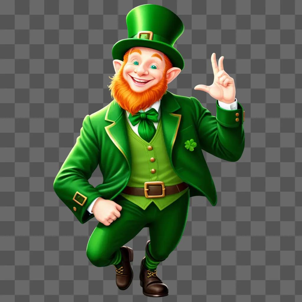 happy leprechaun gives a peace sign