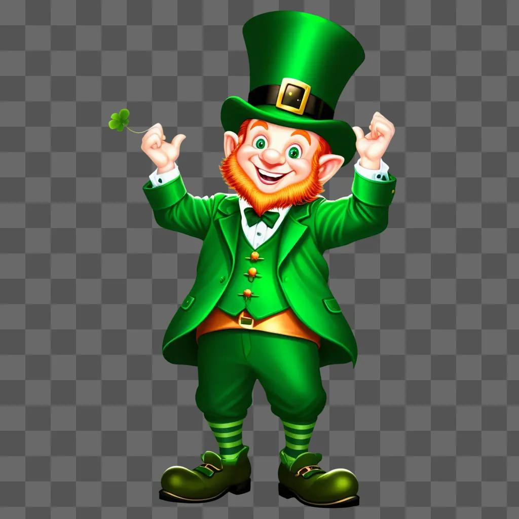 happy leprechaun wearing green and holding a shamrock