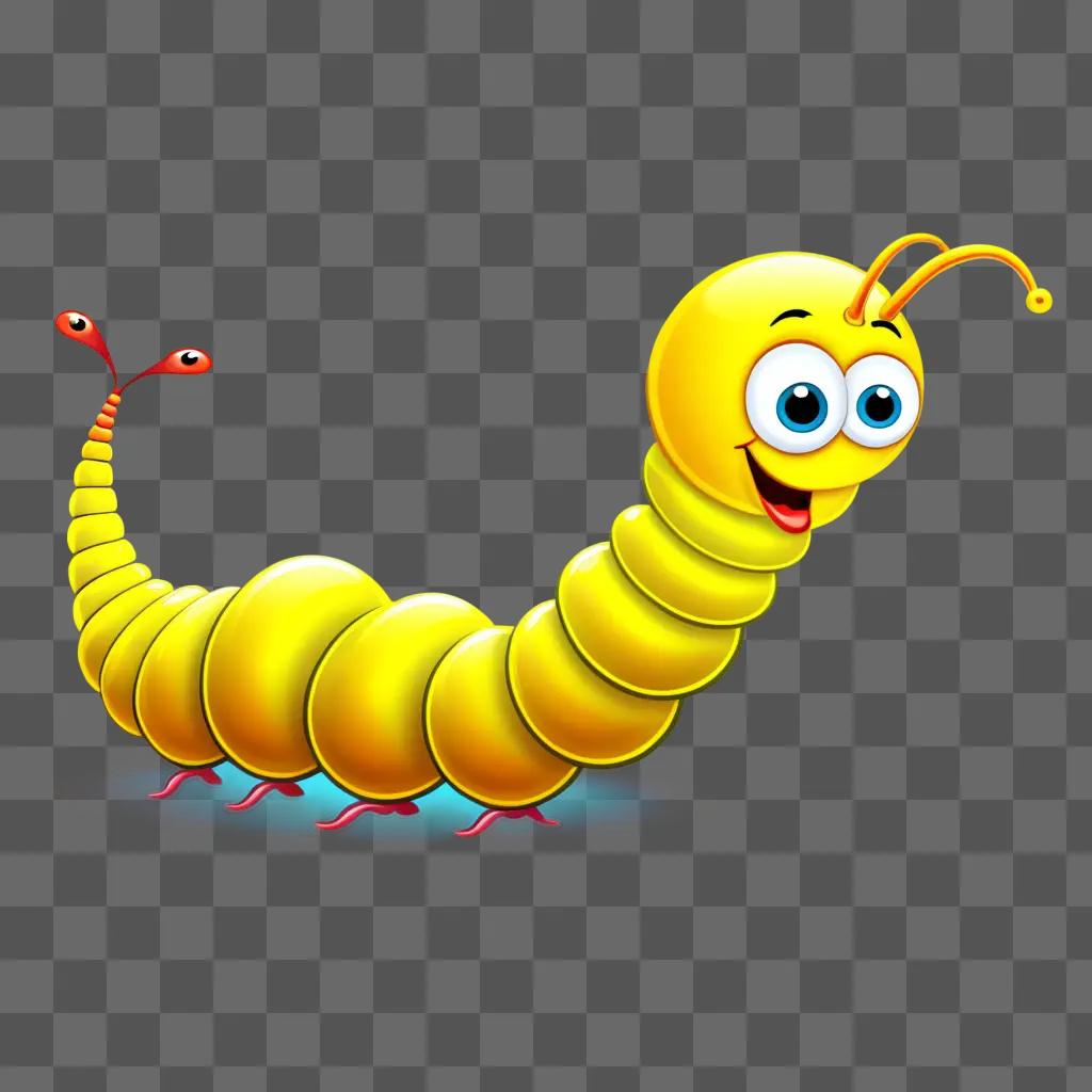 happy worm is smiling on a yellow background