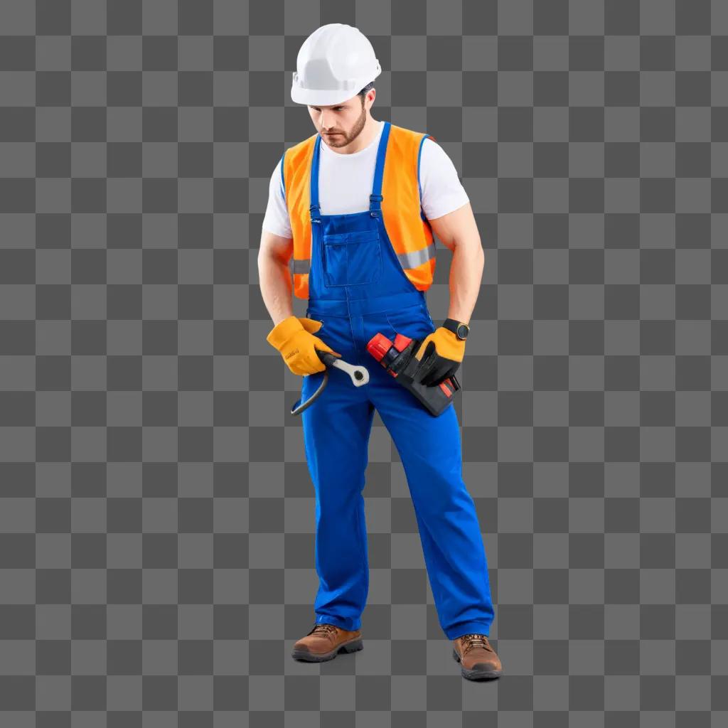 hard-working construction worker wearing overalls and a white hard hat