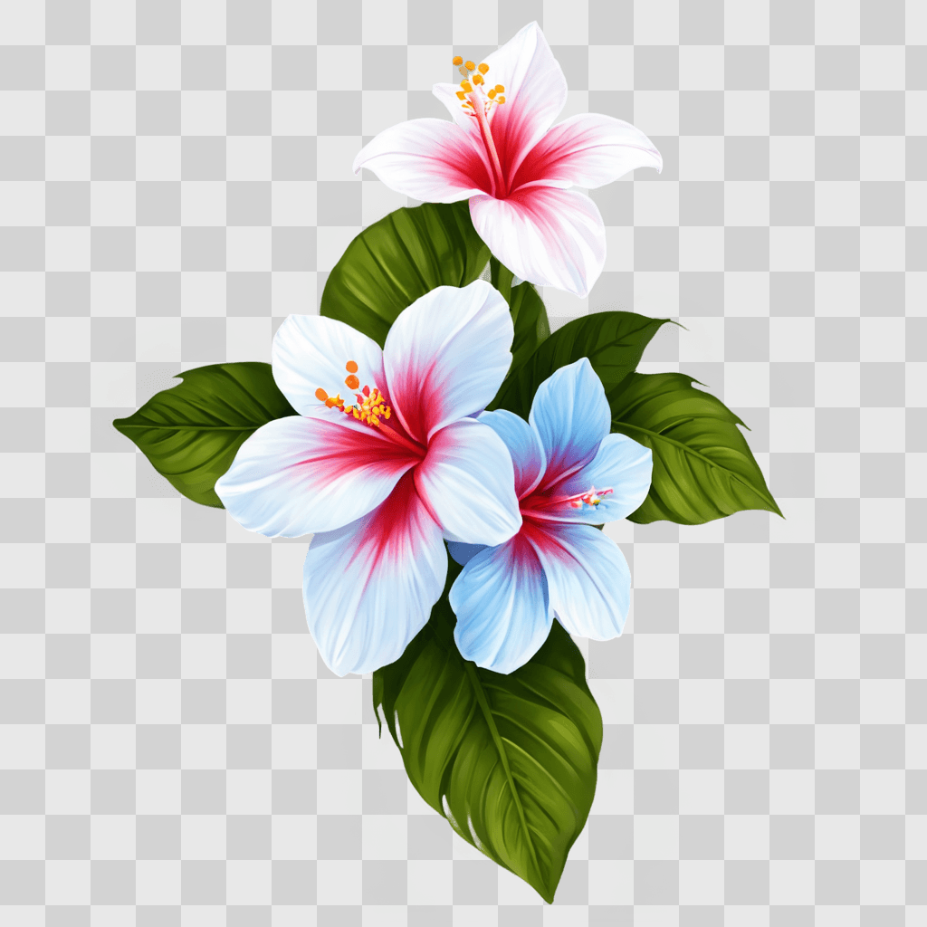 hawaii flower drawing A brightly colored flower with green leaves