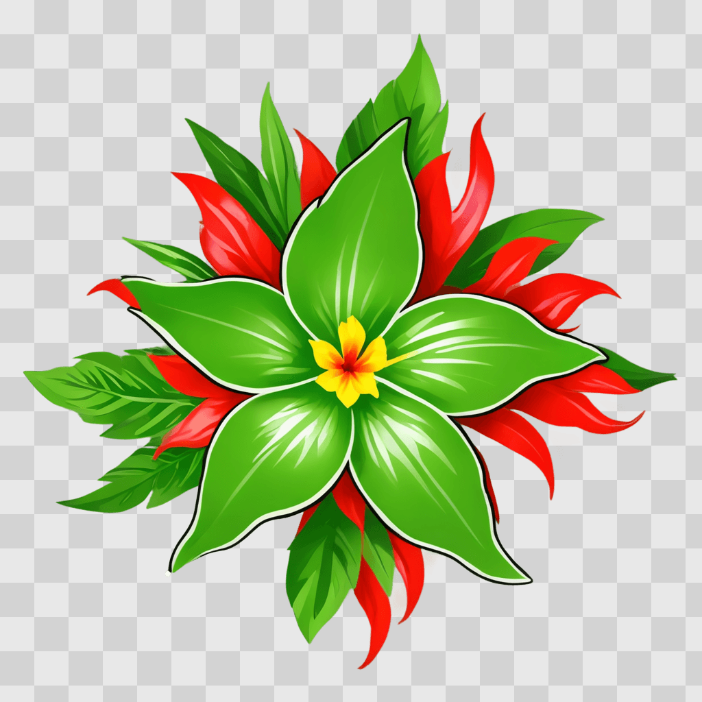 hawaii flower drawing A flower and leaves on a green background