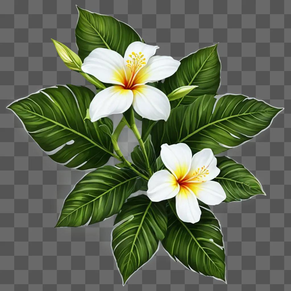 hawaii flower drawing A tropical flower with green leaves and stems