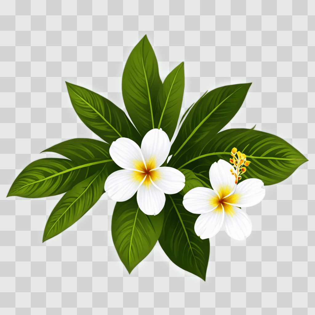 hawaii flower drawing Two flowers and leaves in green background