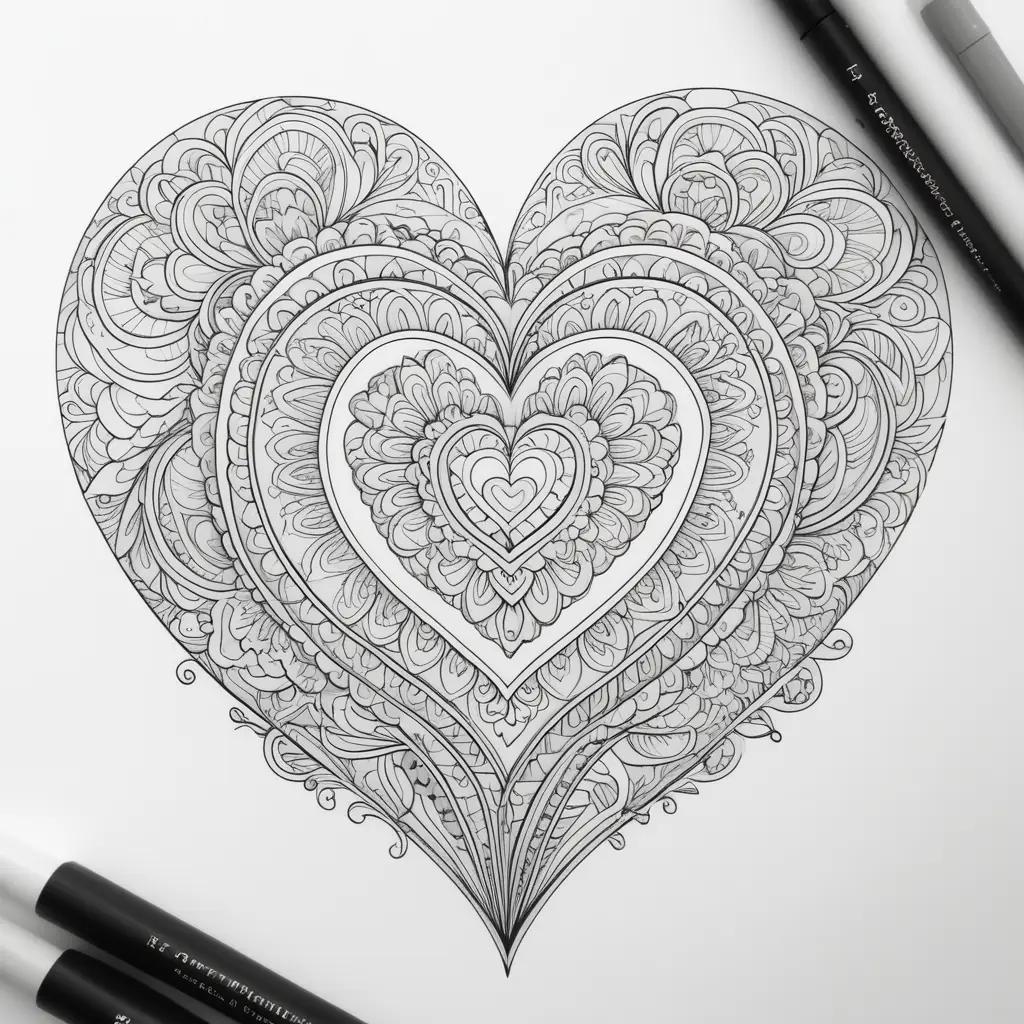 heart coloring page with intricate details