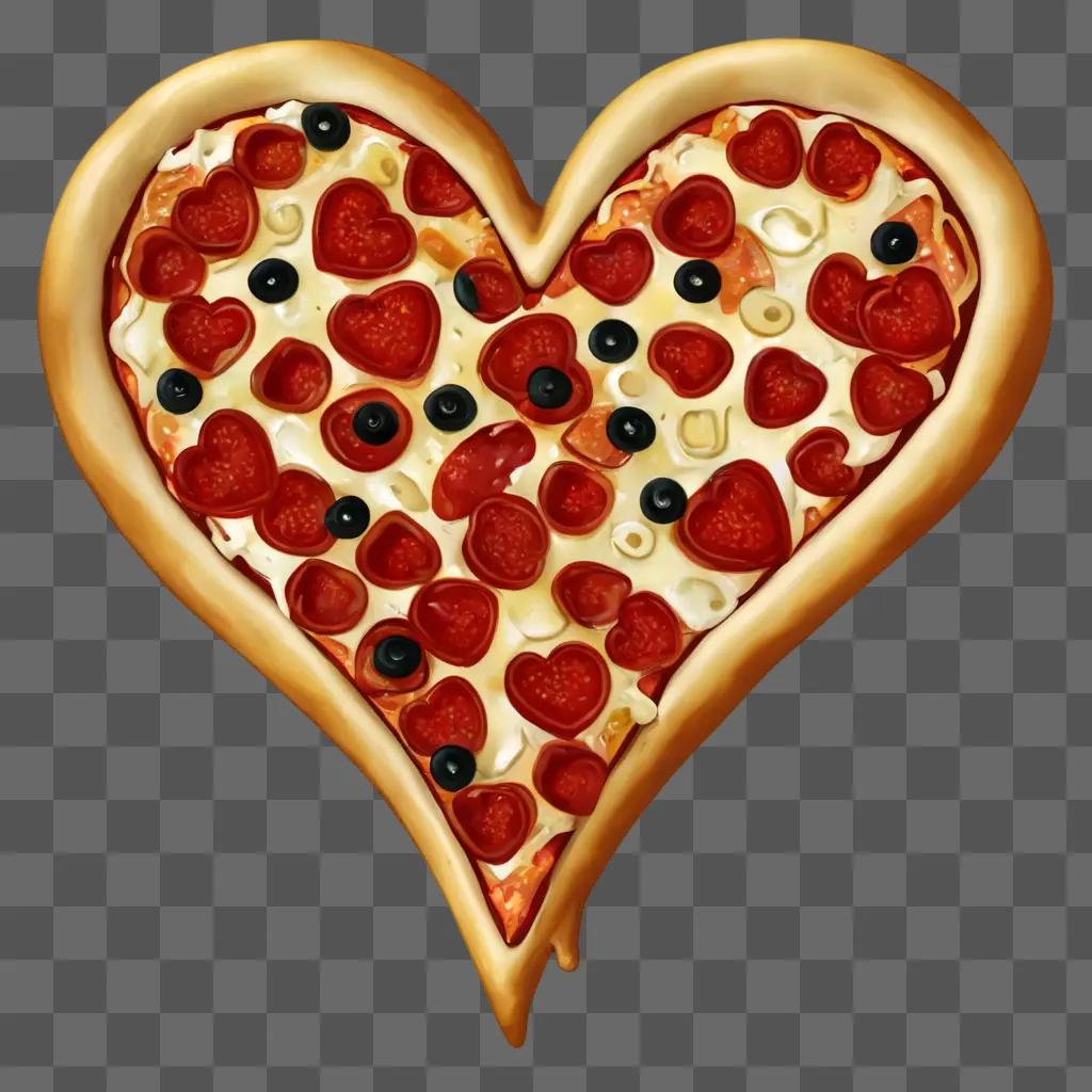 heart pizza clipart A heart-shaped pizza topped with olives and pepperoni