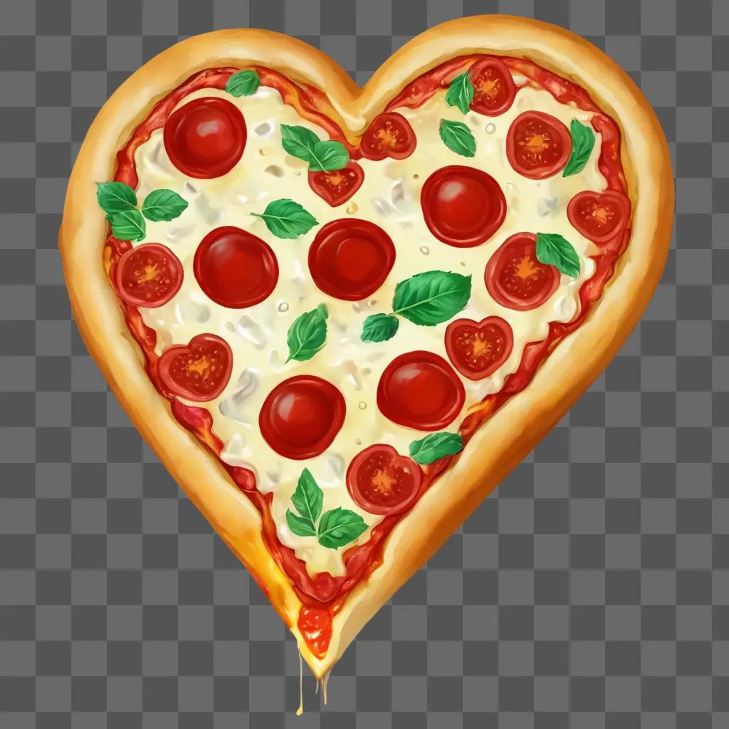 heart pizza clipart A heart shaped pizza with pepperoni and basil