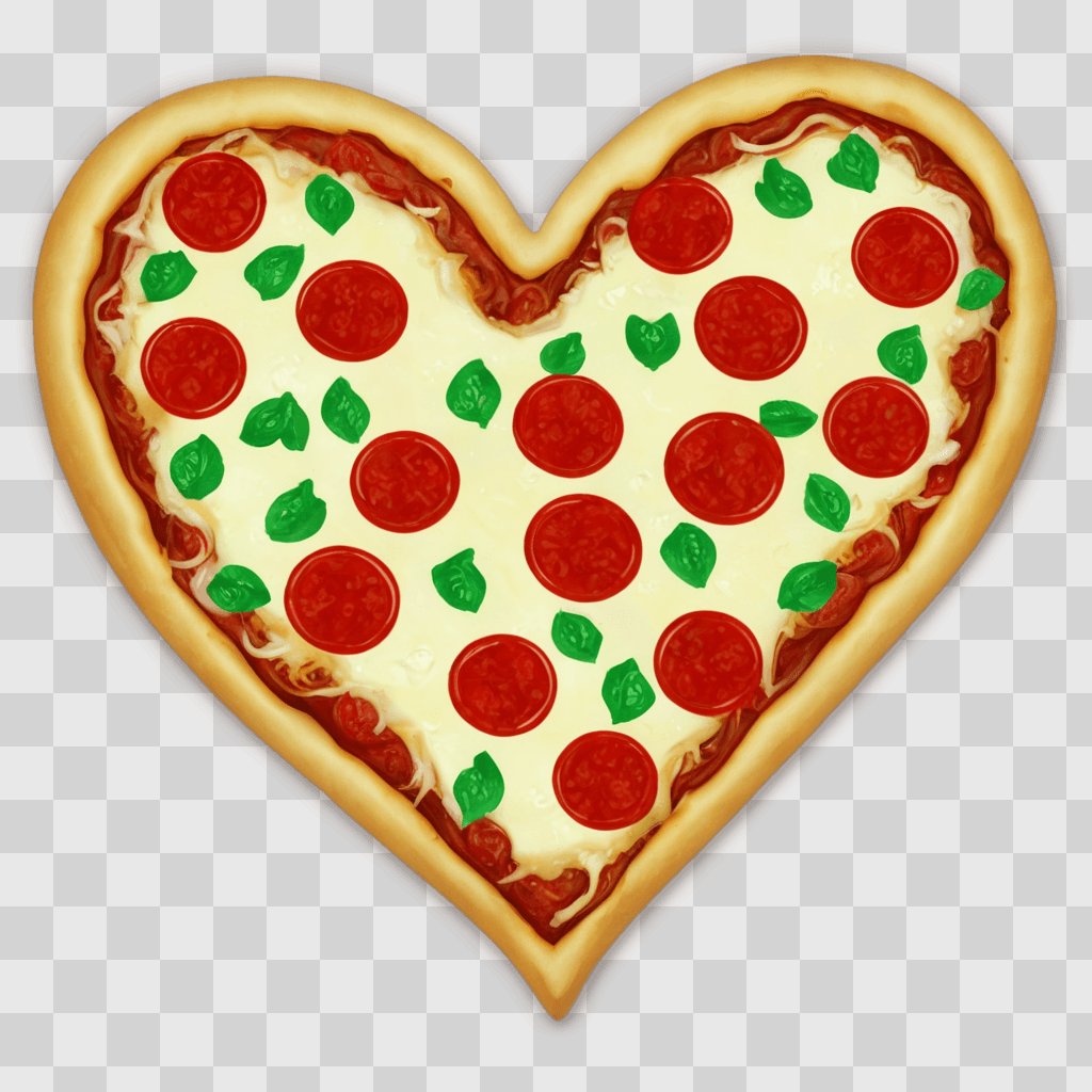 heart pizza clipart A heart shaped pizza with pepperoni and green leaves