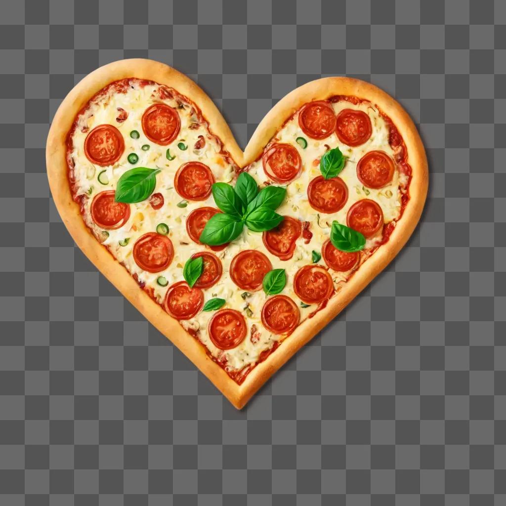 heart pizza clipart A heart shaped pizza with toppings and basil