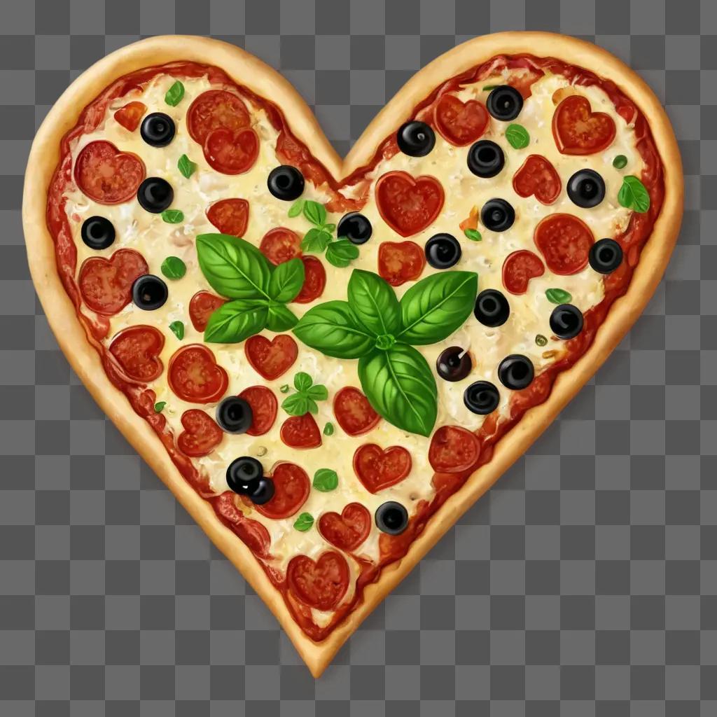 heart pizza clipart A heart shaped pizza with toppings and herbs