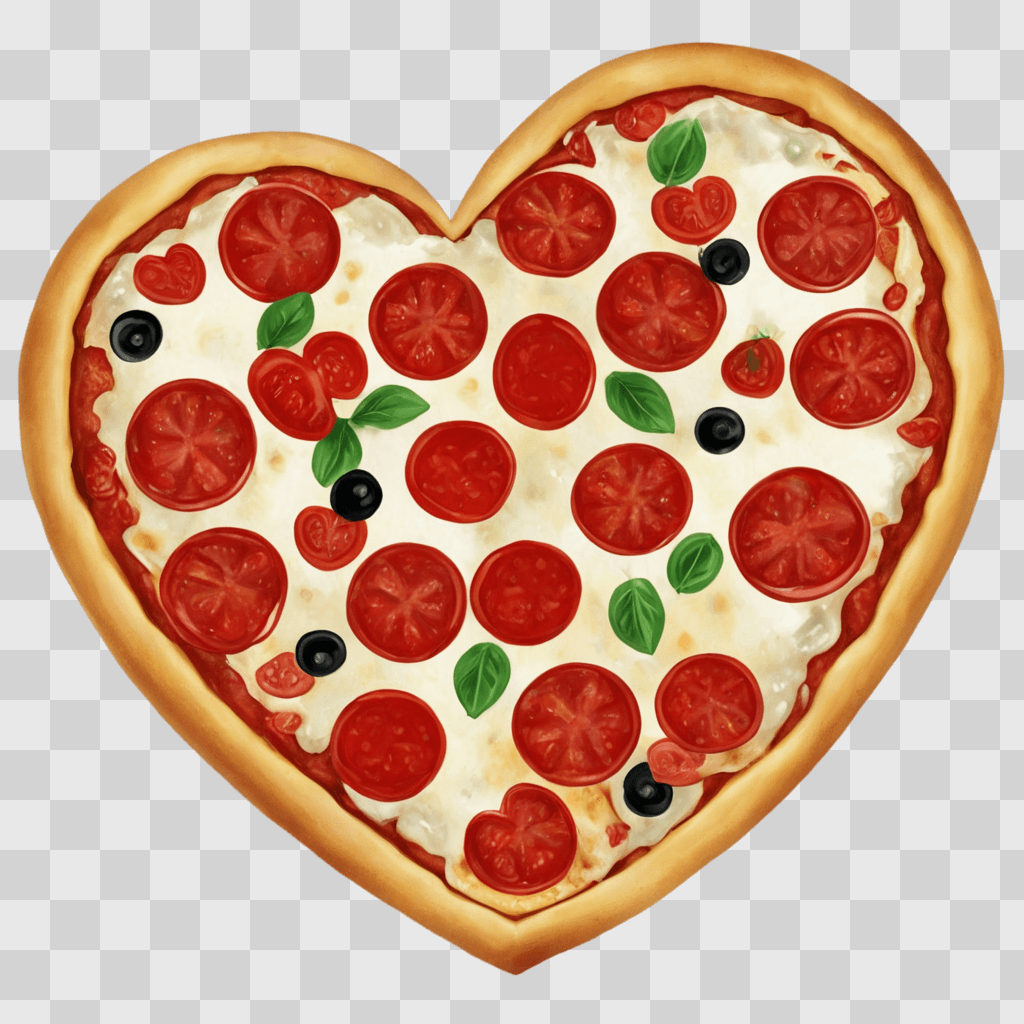 heart pizza clipart A heart-shaped pizza with toppings on a beige background