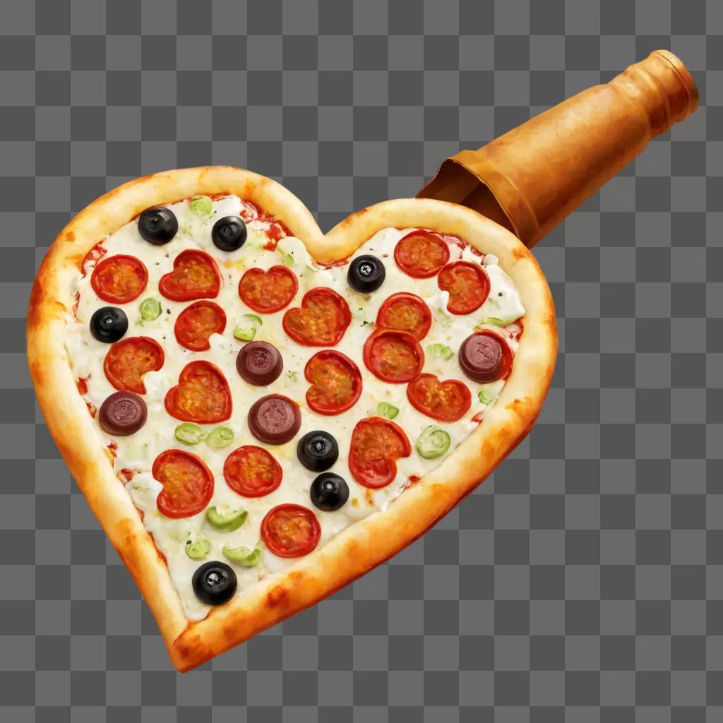 heart pizza clipart A pizza shaped like a heart sits on a brown table