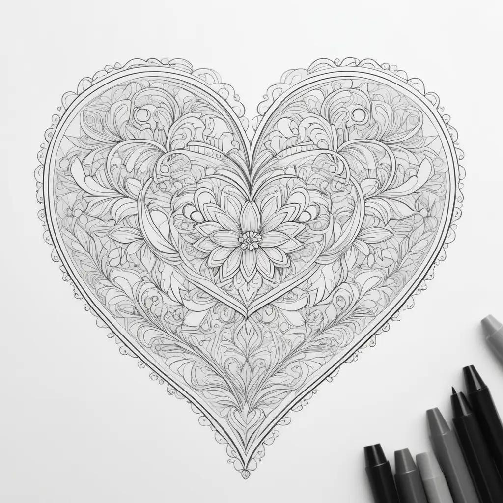 heart-shaped drawing with pens and markers