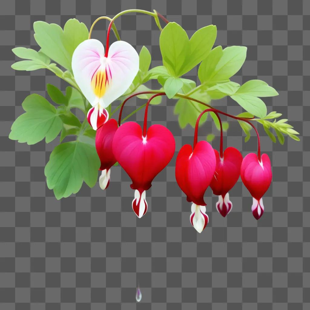 heart-shaped flower bleeding red on a green background