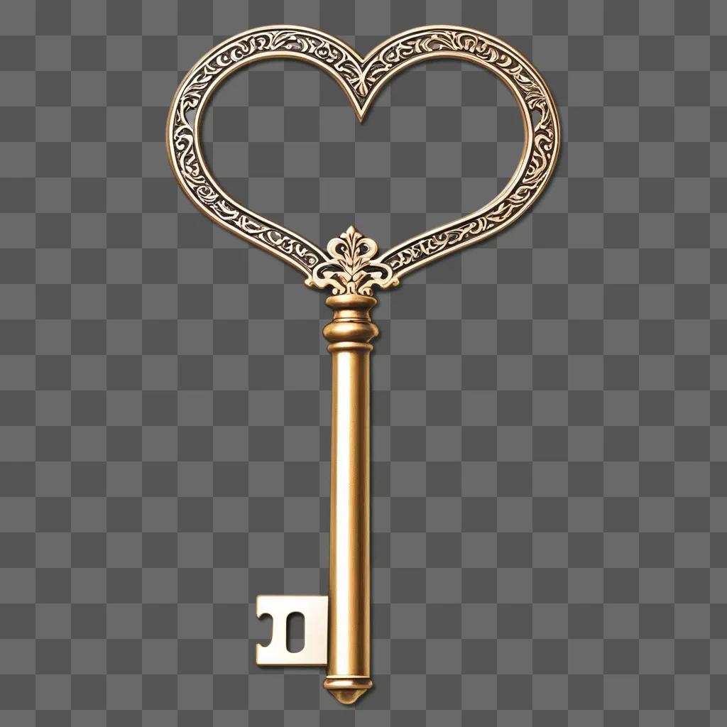 heart-shaped key clipart with ornate design