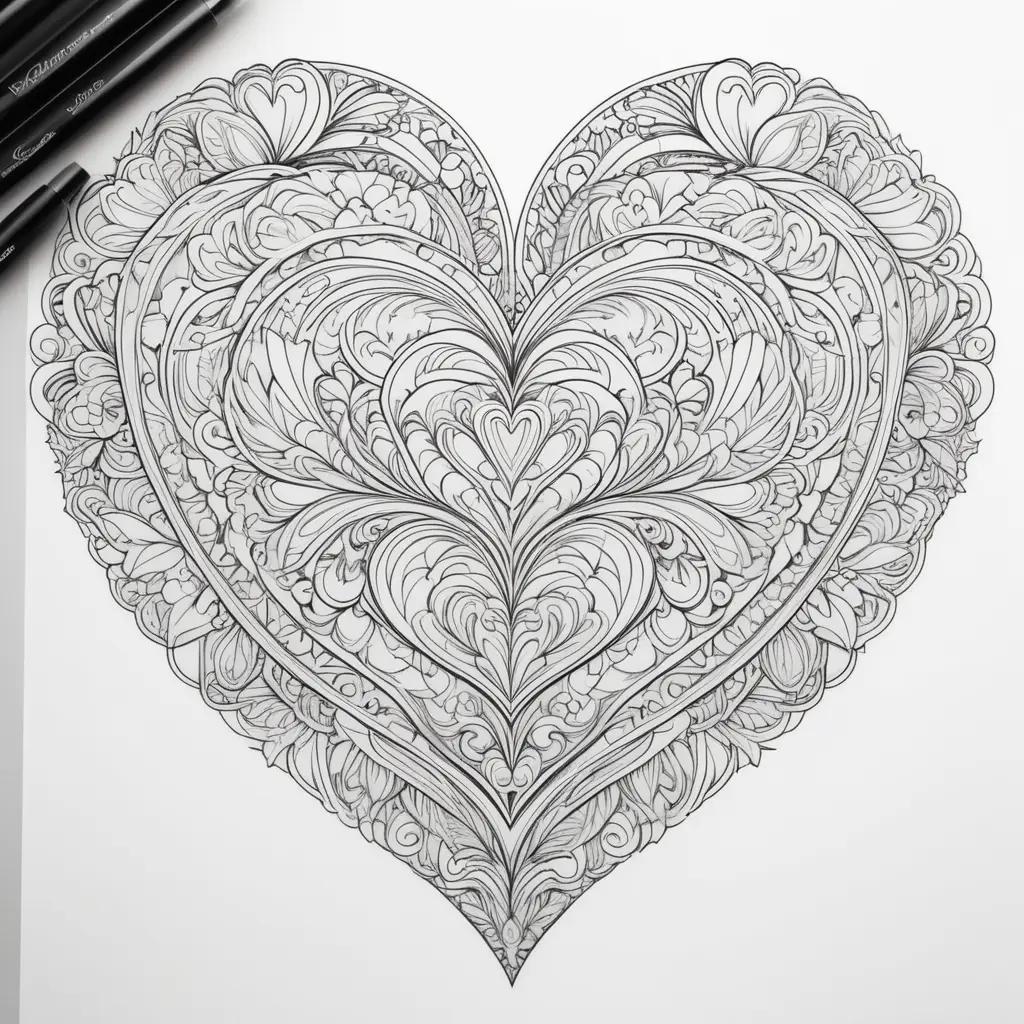 heart with a detailed drawing of a heart in a coloring book