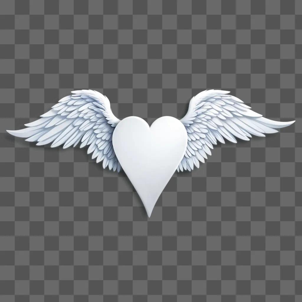 heart with angel wings in a gray background