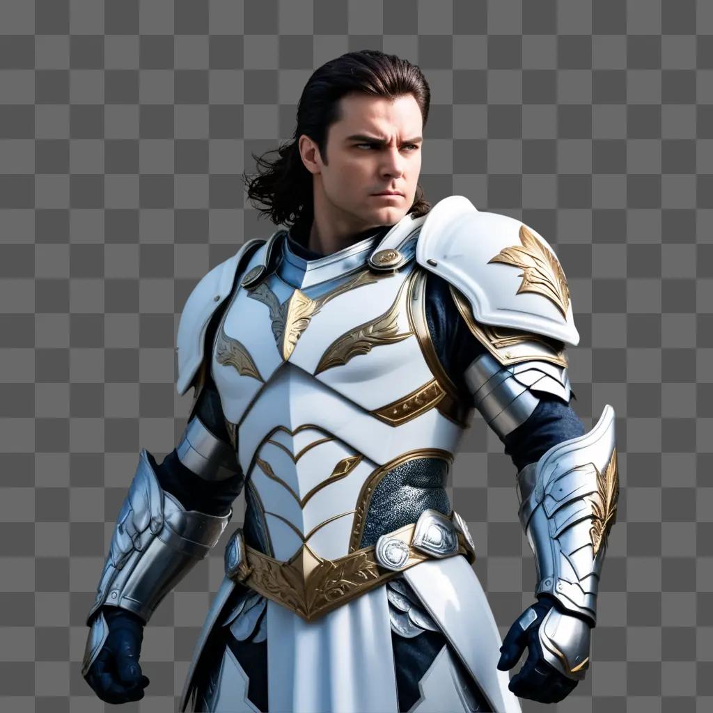 hero stands in a white armor