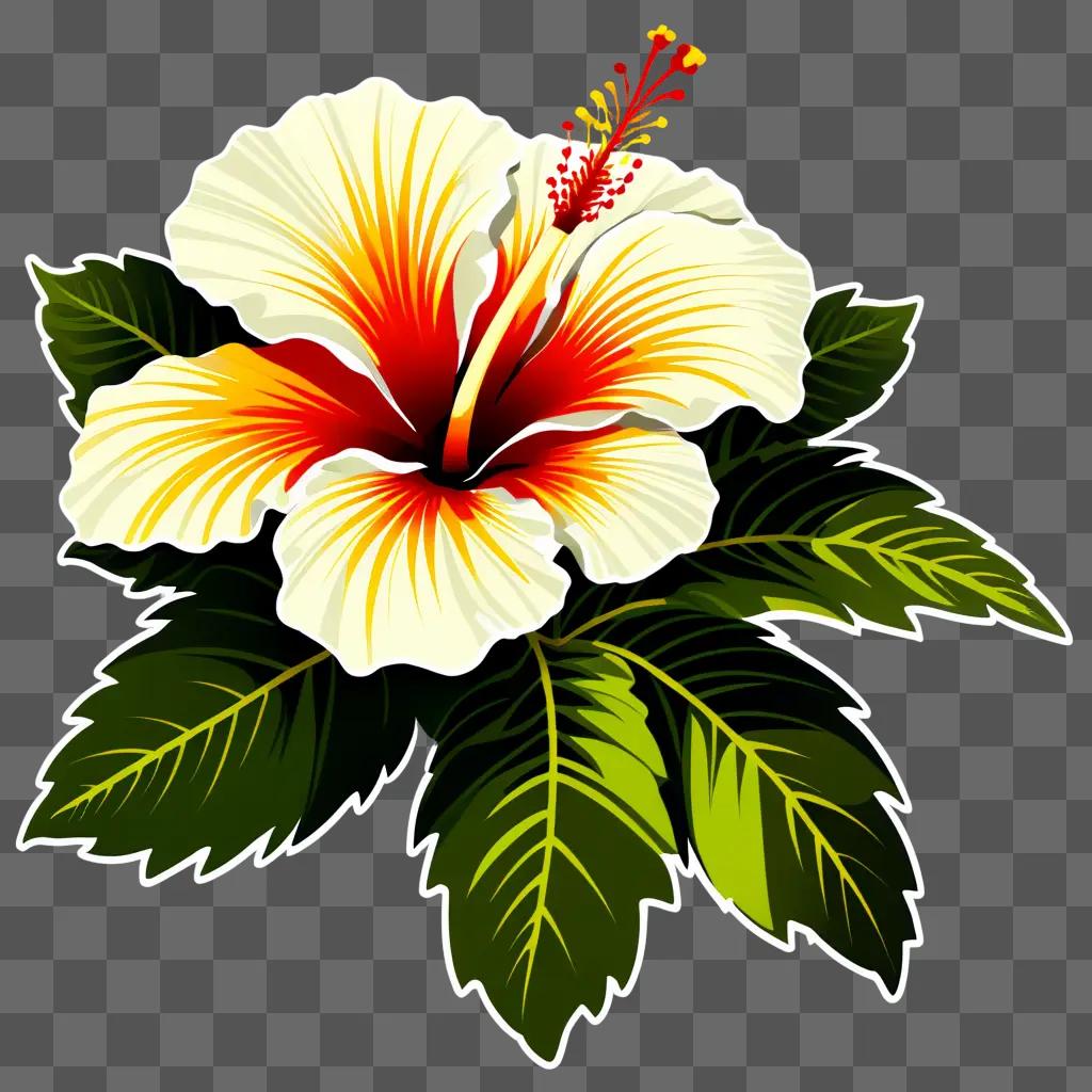 hibiscus flower with green leaves and a bright red center