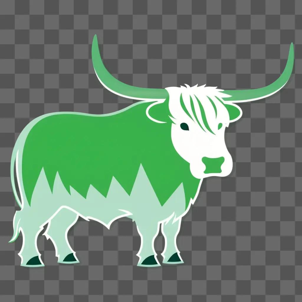 highland cow in a green and white clipart