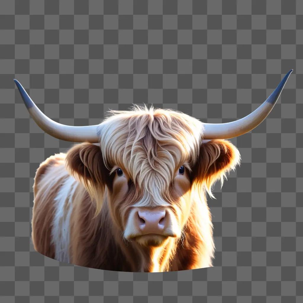 highland cow with horns in a photo