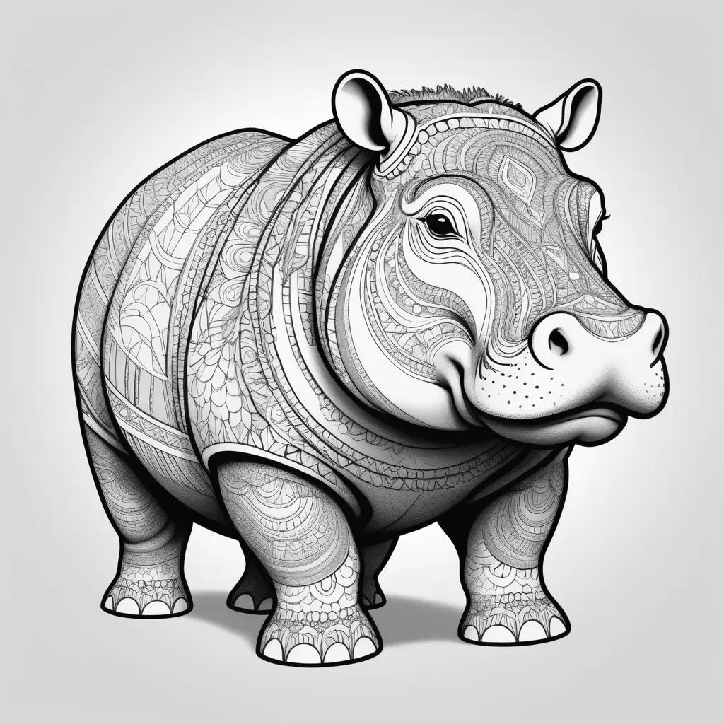 hippo coloring page with intricate details