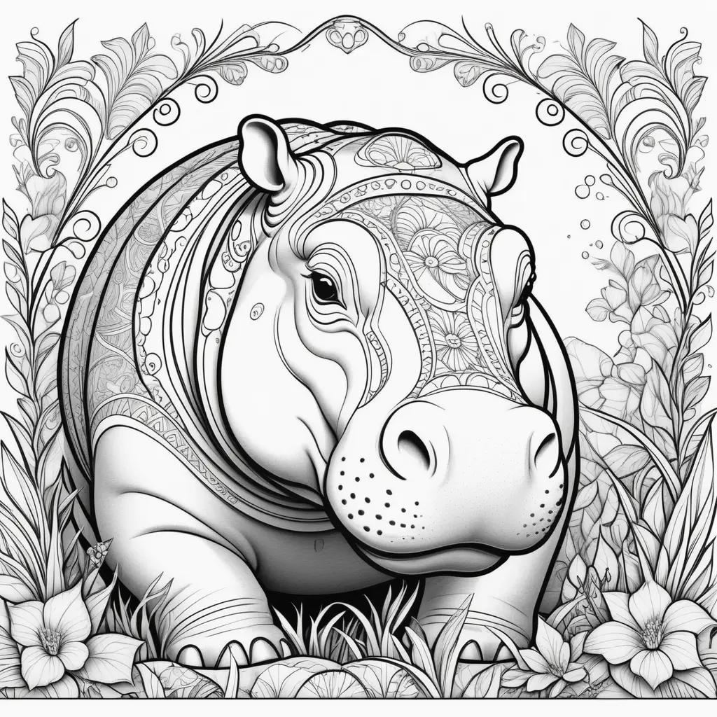 hippo with a decorative pattern coloring page