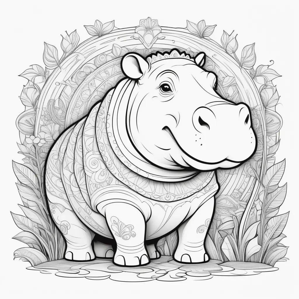 hippo with a flower head sits on a page