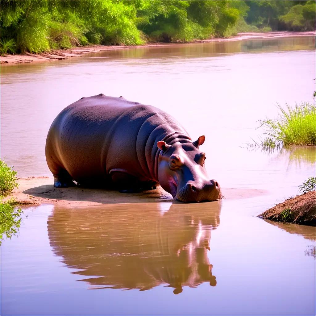 hippopotamus is standing in a river