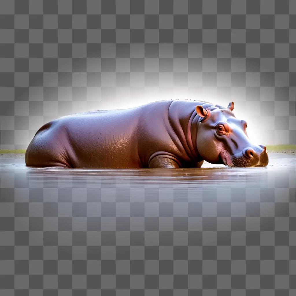 hippopotamus lays in the water, sun shining on its back