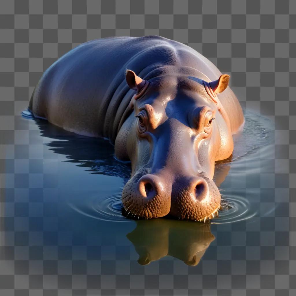 hippopotamus swims in the water