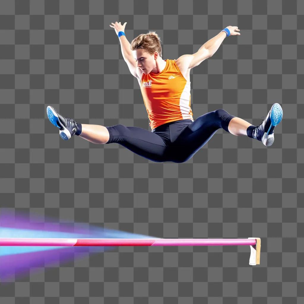 hletic jump with purple light and blue pole