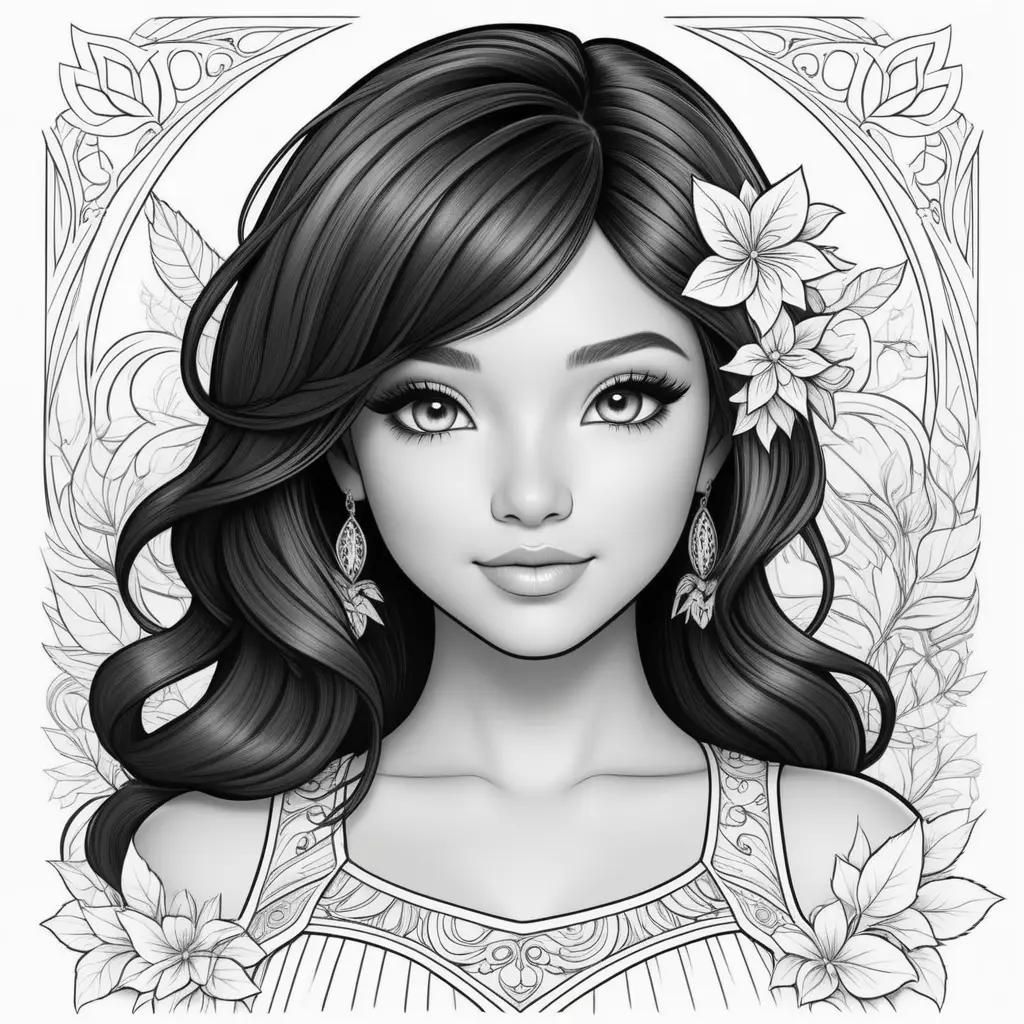 hmau coloring pages featuring a beautiful woman with long hair