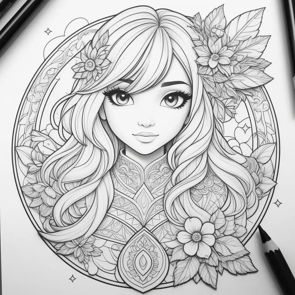 hmau coloring pages with girl and flowers