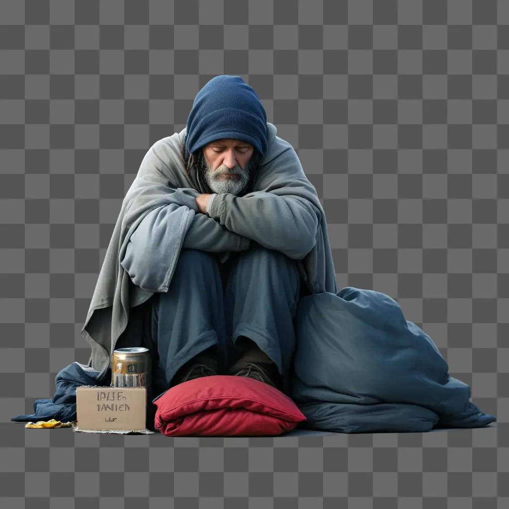 homeless man sitting on the ground