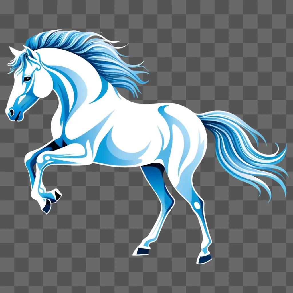 horse clipart image with a blue and white design