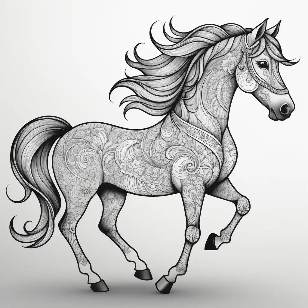 horse with a pattern on it is in black and white coloring pages