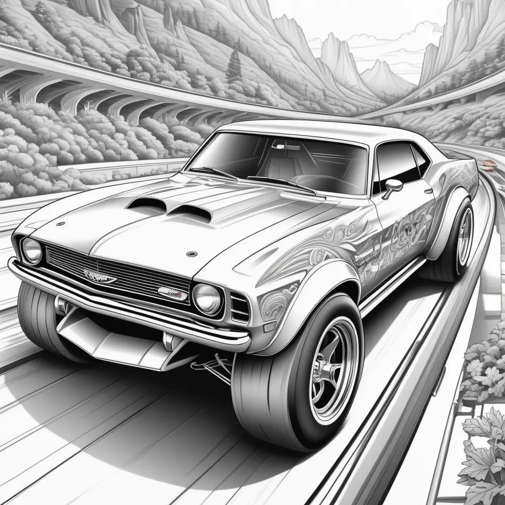 hot wheels car coloring page features a mountain landscape