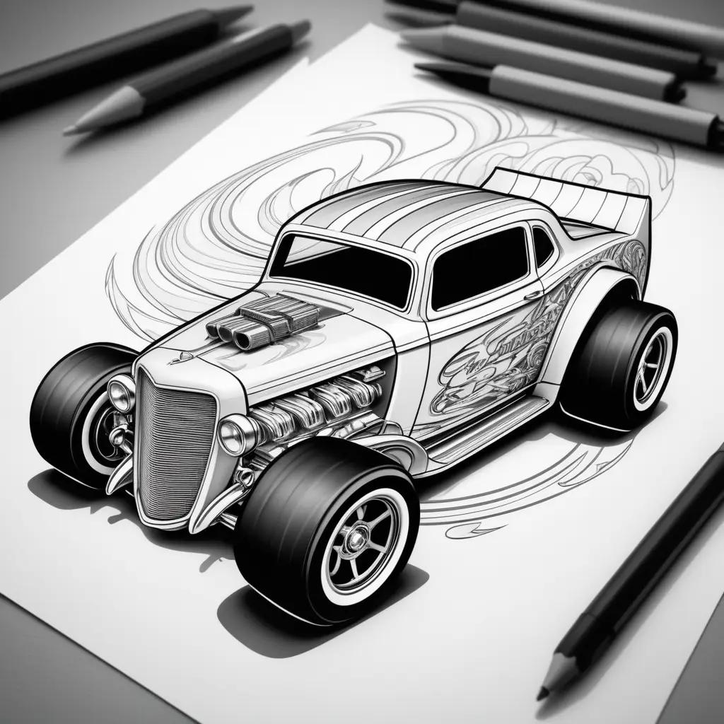 hot wheels car coloring page with a black and white theme