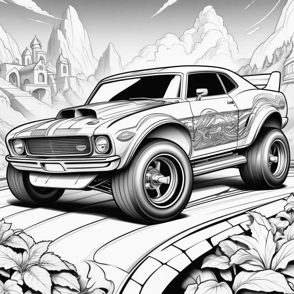 hot wheels car in black and white coloring pages