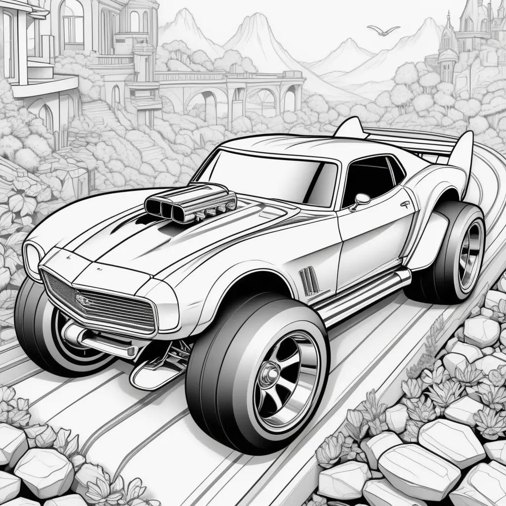 hot wheels coloring page features a car on a mountain track