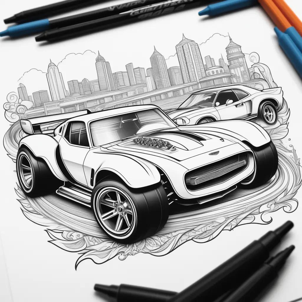 車の絵が描かれたホットウィールのぬりえ