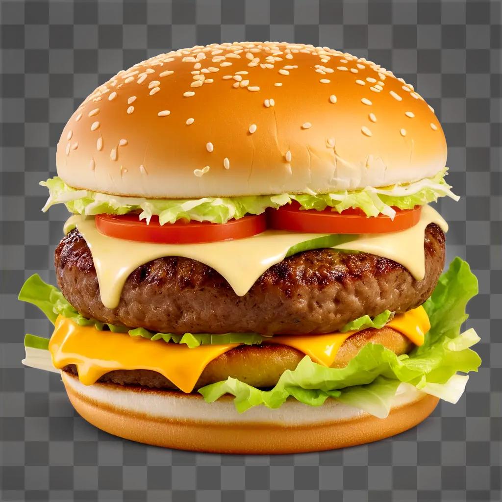 huge burger with cheese and tomato toppings