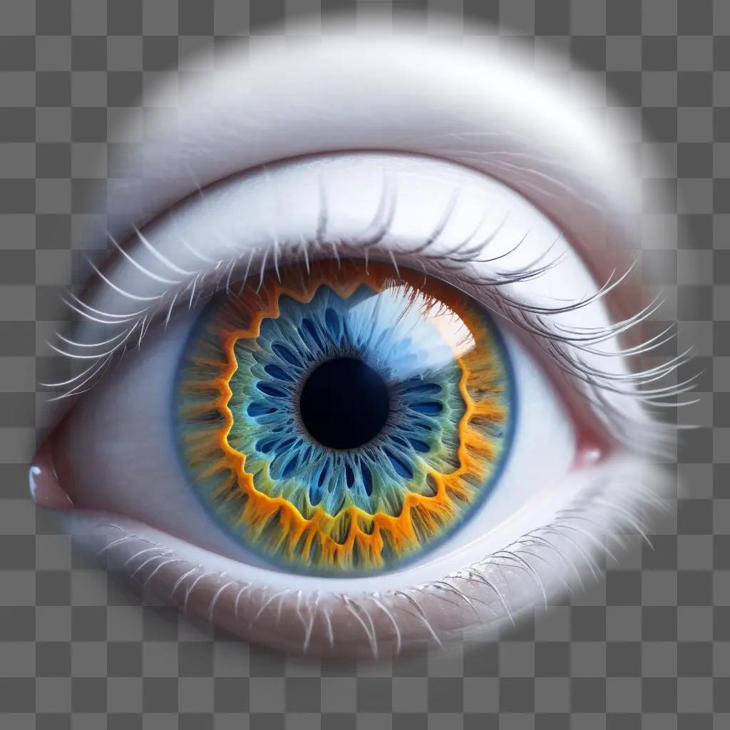 human eye with blue and orange patterns