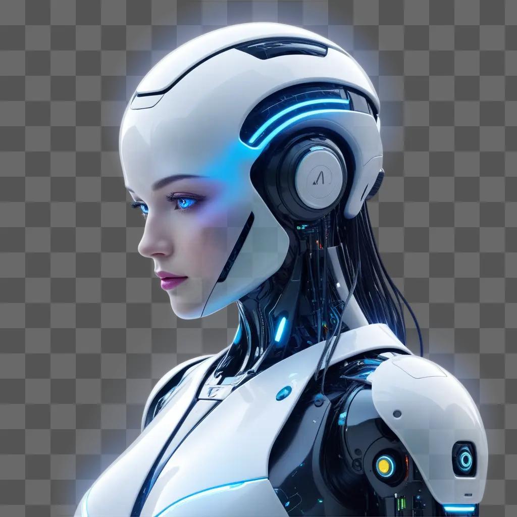 humanoid robot with a blue glow on its face