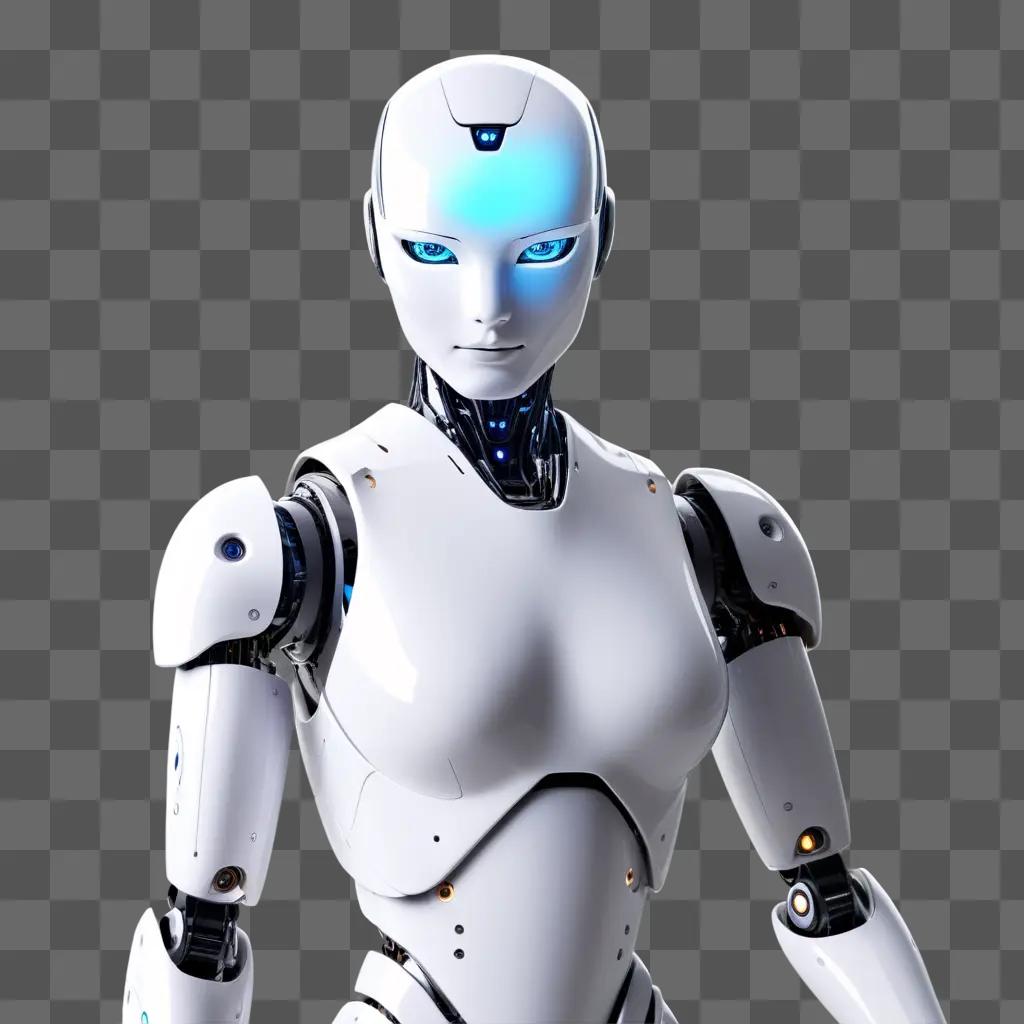 humanoid robot with glowing eyes and blue skin